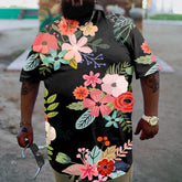 Black Plus Size Casual Colorful Floral T-Shirt